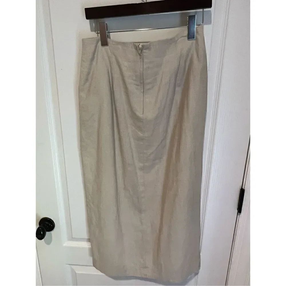 Vintage Fashion Options Long Maxi Kahki Skirt linen and cotton zip back slit